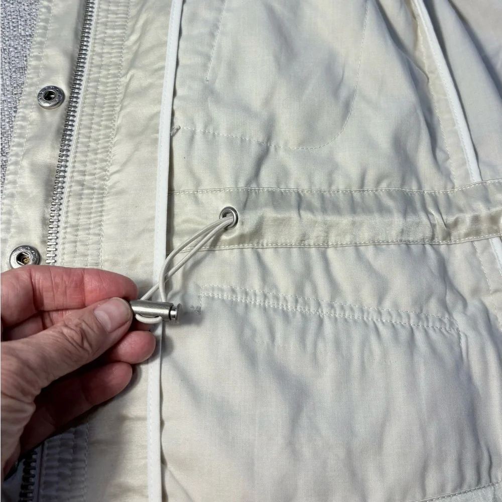 Theory Pearlized Utility Jacket Hidden Hood Adjustable Waist Cinch Ivory~S🧡